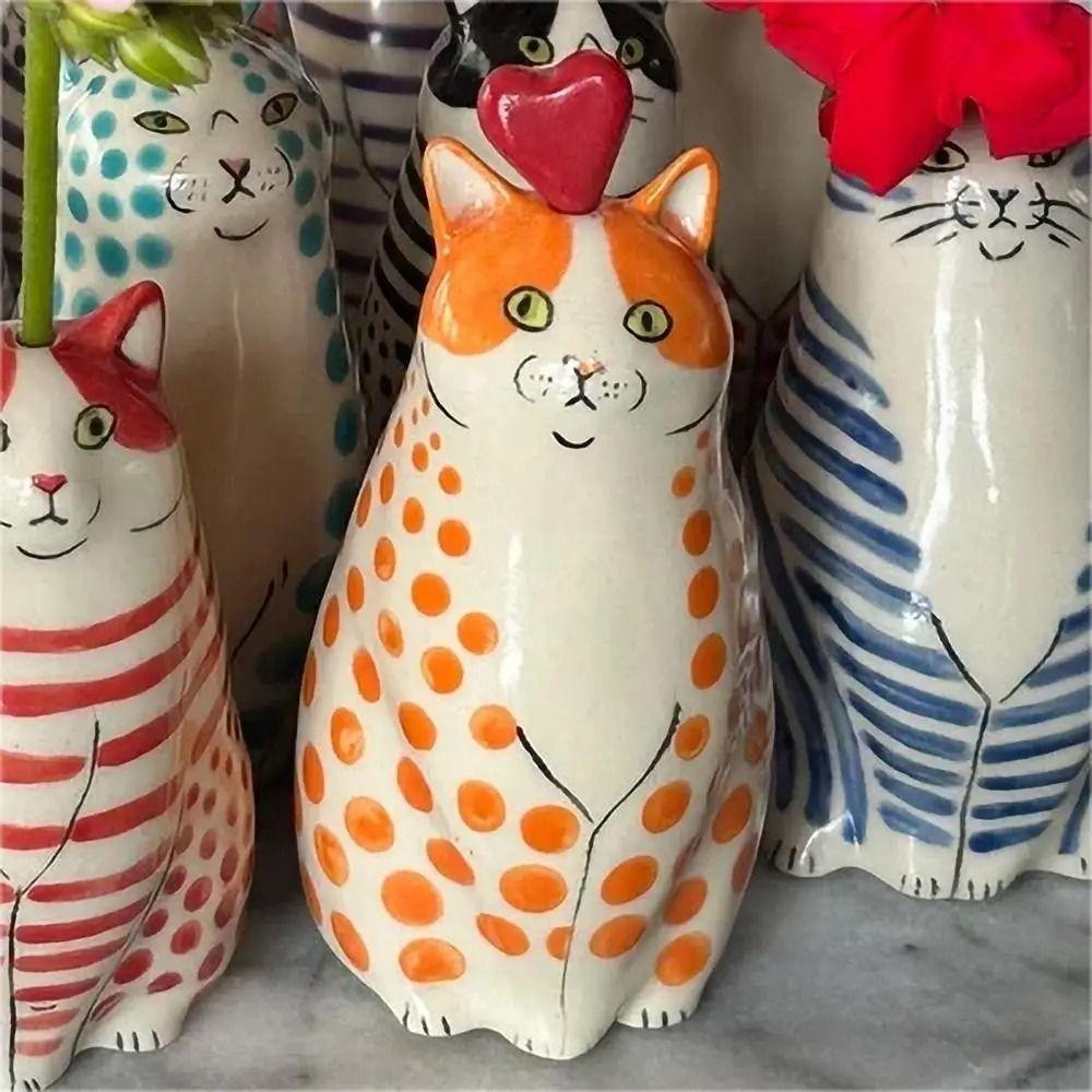 Creative Polka Dot Cat Vase Multicolor Hydroponic Flower Pot Tiny Animal Flower Vase  Home