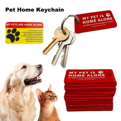 Portachiavi Pet Is Home Alone, portachiavi con avviso di sicurezza per animali domestici, portachiavi con contatto di emergenza, portafoglio, carta per acquisti all'aperto