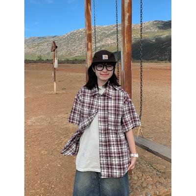 Checkered Short Sleeved Shirt For Women, Summer Trendy Brand For Teenagers, Middle And High School Students. Handsome Outerwear, Loose Hong Kong