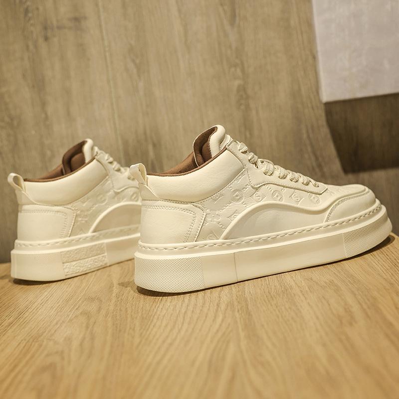 High-top spring new thick-soled casual leather board shoes high-value niche design heightening sports shoes 39