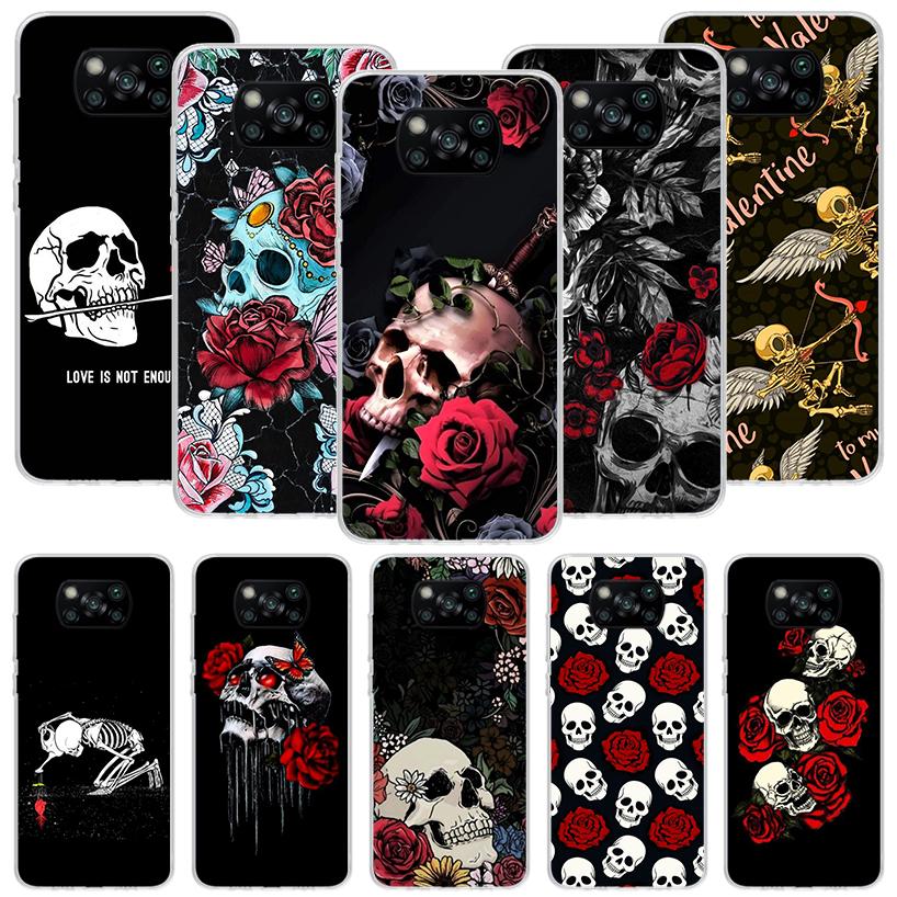 Human Skeleton Red Rose Phone Case For Xiaomi Poco F7 Ultra X7 X6 Pro X5 Redmi 15 15C 13 13C 12 12C 10 10A 10C 9 9A 9C 9T Shell