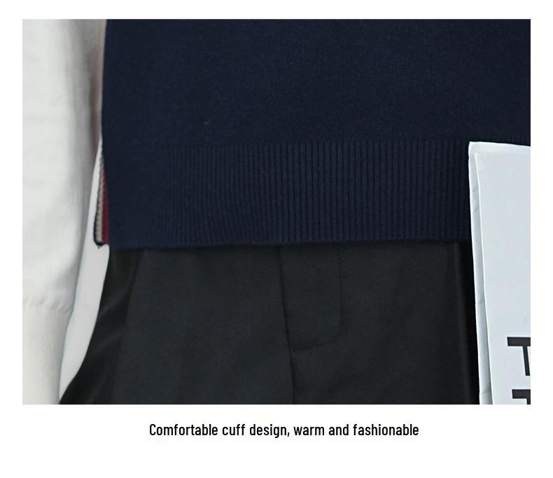 Knitted V-neck Color-Block Vest - Spring & Autumn School Uniform Style Sweater
