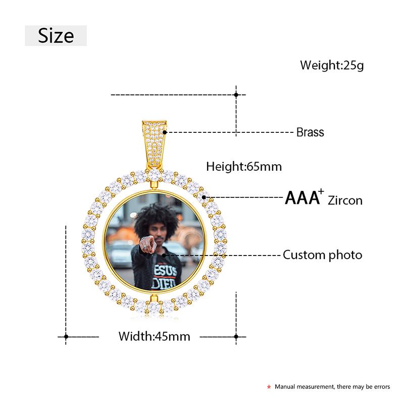 Sublimation Necklace Pendant Picture Charms Custom Hip Hop Round Photo Frame Blanks Sublimation Rotating Pendant