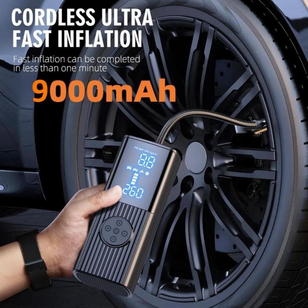 Lastik Şişirici Taşınabilir Hava Kompresörü - Araba Lastikleri için 150PSI Hava Pompası, LCD Çift Ekranlı Kablosuz Lastik Pompası, Araba için LED Işık