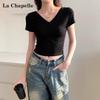 La Chapelle Women's V-Neck Cropped T-Shirt