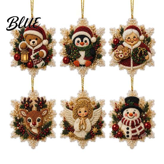 2D Acrylic Santa Flat Holiday Pcs Pearl Christmas Ornaments 6 Art Ornaments Tree Pendant Creative Effect Hanging Decoration for