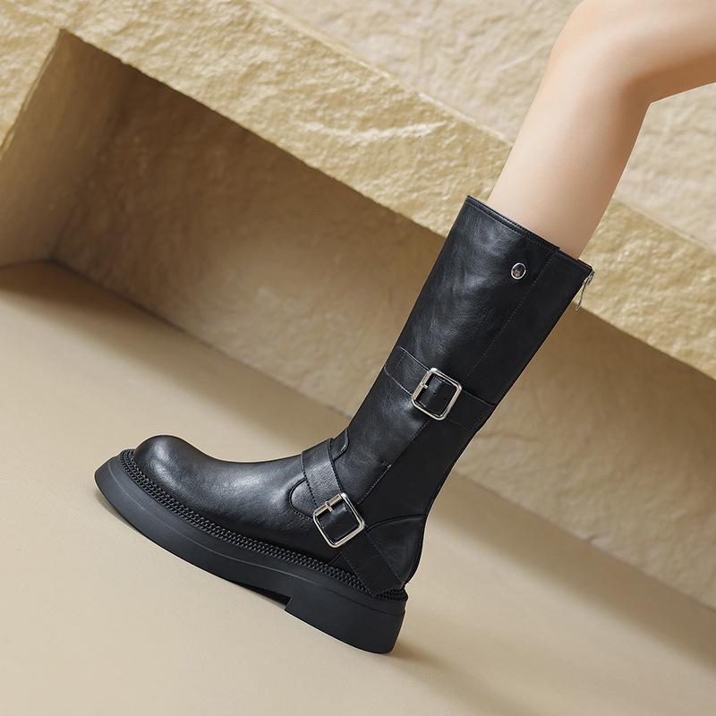 Women's 2024 Autumn/Winter Platform Knee-High Chunky Heel Boots with Thick Soles