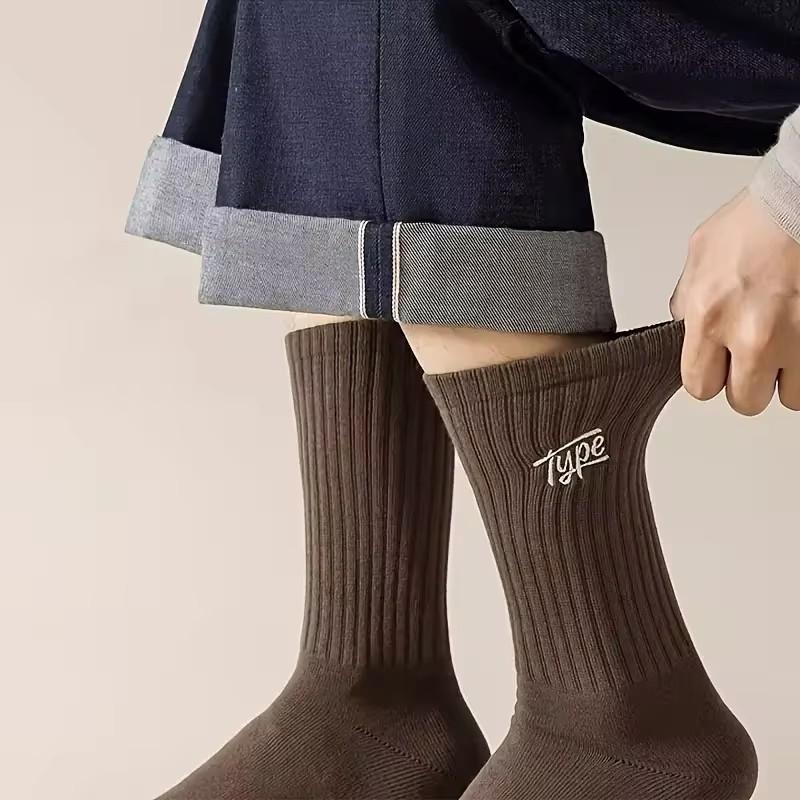 5Pack Men's Fashion Crew Socks, Breathable Polyester, Anti-Odor, Moisture-Wicking, Comfortable Knit with Ribbed Cuffs