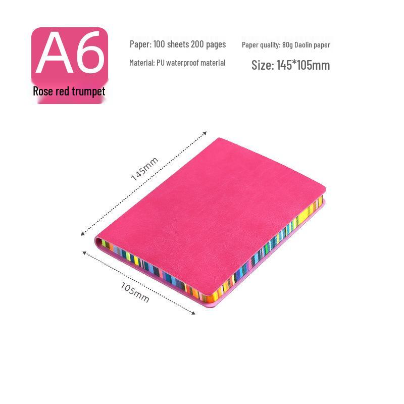 A5 Soft Cover Rainbow Edge Cute Leather Notebook - Custom Simple Color Edge Thickened Diary