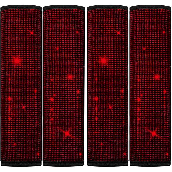 U&M 4 Packs Bling Bling Seat Belt Shoulder Pads, Luster Crystal Car Seatbelt Covers Diamond Car Decor Accessories for Women (Silver) (Black)