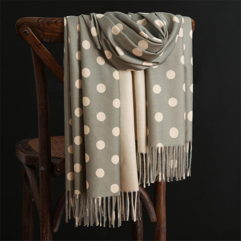 Winter Warm Cashmere Scarves Dot Pattern Pashmina Bandana Long Tassels Women Thicken Wraps Shawls