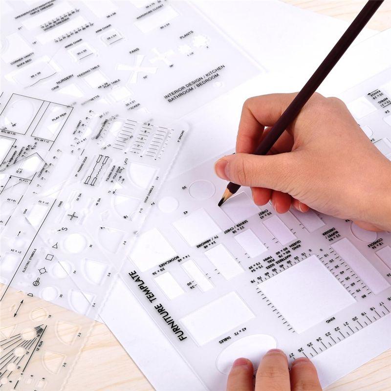 AEE4-Drafting Tools And Ruler Shapes For Architecture - Set Of 3 For House Plan Furniture Kitchen, Building, Interior Design