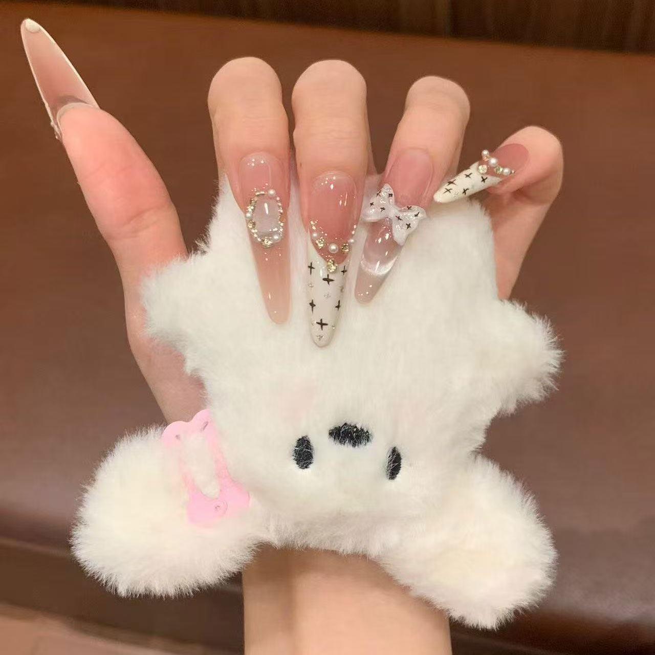 

Pearl Bowknot Girly Whitening Press-on Nails: Four Seasons French Mousse Cake Collection Extra Small Bowknot Nails