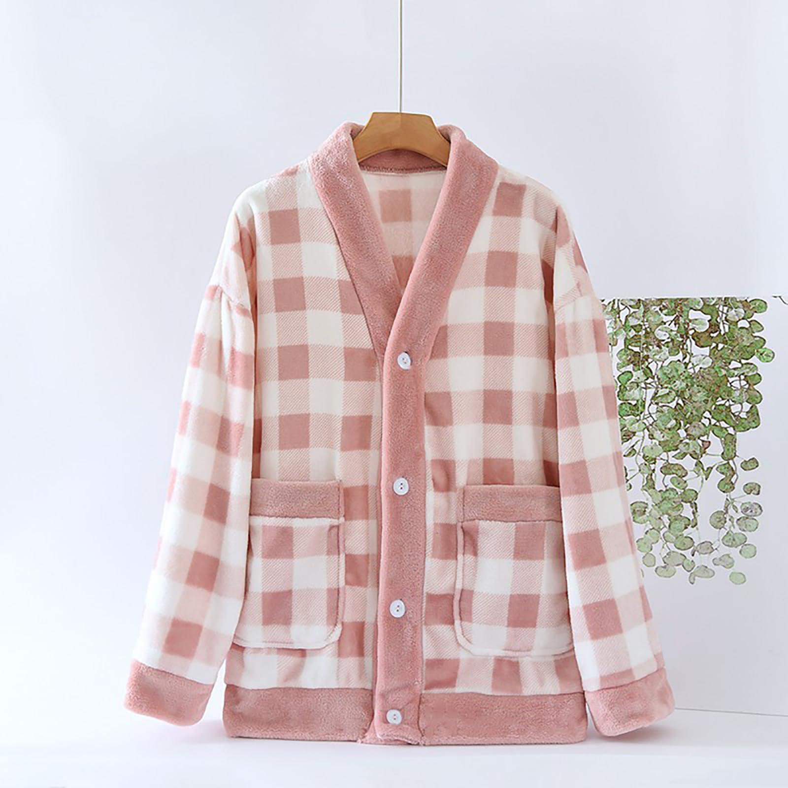 

Женский модный кардиган с V-образным вырезом и длинными рукавами, фланелевая теплая куртка для сна XL розовый