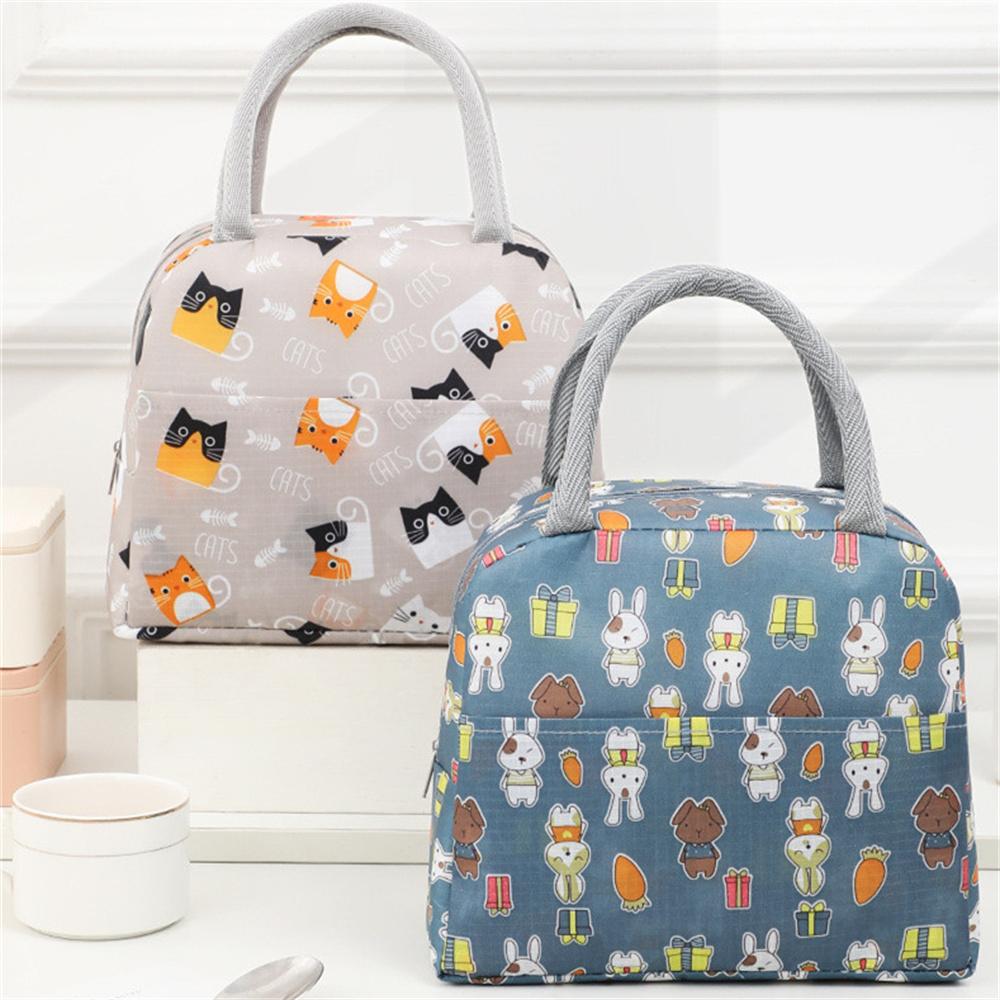 Functional Pattern Cooler Lunch Box Lightweight Insulated Canvas Lunch Carryall Thermal Food Picnic Lunch Carryalls For Women Kids