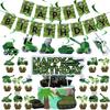Set de Decoración para Fiesta de Cumpleaños Camuflaje Militar - Banderín de Tirar y Toppers para Cupcakes (4 piezas)