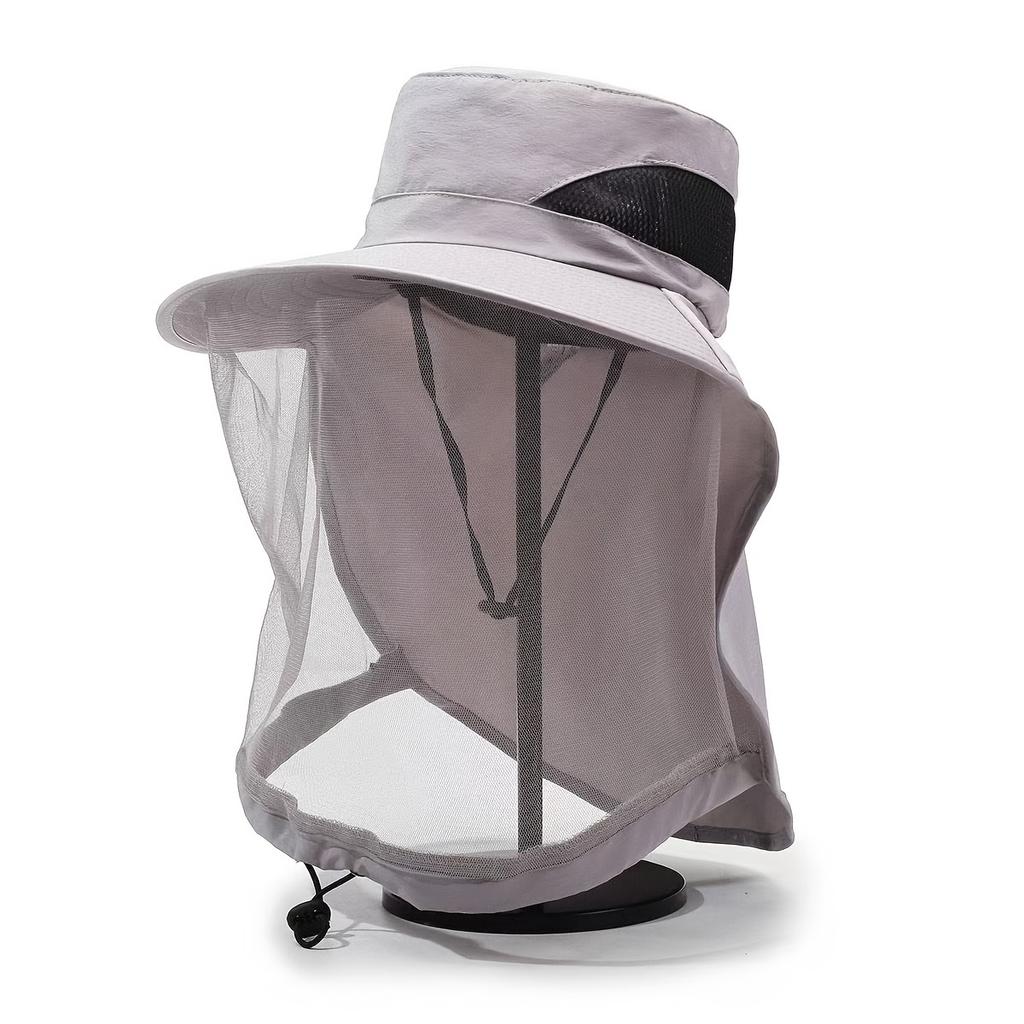Men Mosquito Proof Sun Hat With Face Cover Summer Outdoor Fishing Bucket Neck Flap Anti Uv Breathable Shade Cap Camping Hiking