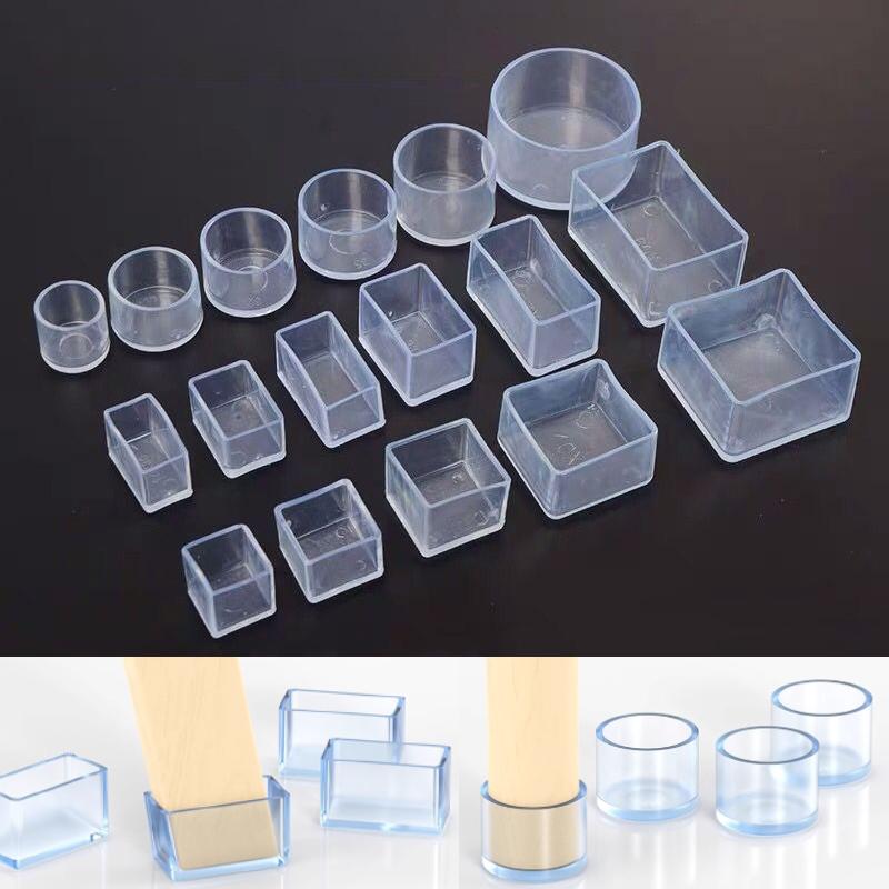 Square/Round Anti-Noise Chair Leg Cap Rubber Feet-Protector Pads Non-slip Transparent Table Feet Covers Furniture Leveling Feet