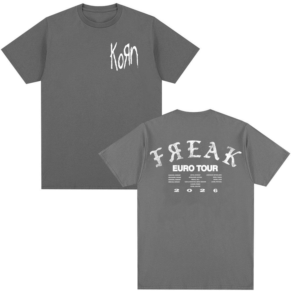 Korn Tour 2026 Merch Tshirt Fan Gifts Metal Gothic Rock Band Tee Unisex Women Cotton Casual Oversized Short Sleeve Tshirt Unisex