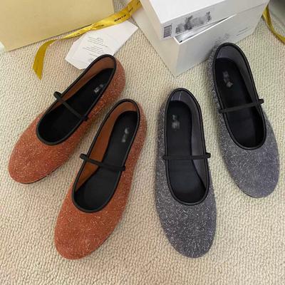 ROW French Mary Jane Shoes Women's Autumn New Snowflake Velvet Giant Soft Ballet Shoes with Flat Shoes