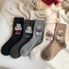 Thick Wool Mid-calf Socks for Autumn and Winter, Retro Dot Yarn, Fluffy Little Bear Long Socks, Warm and Cute Cartoon Trendy Socks