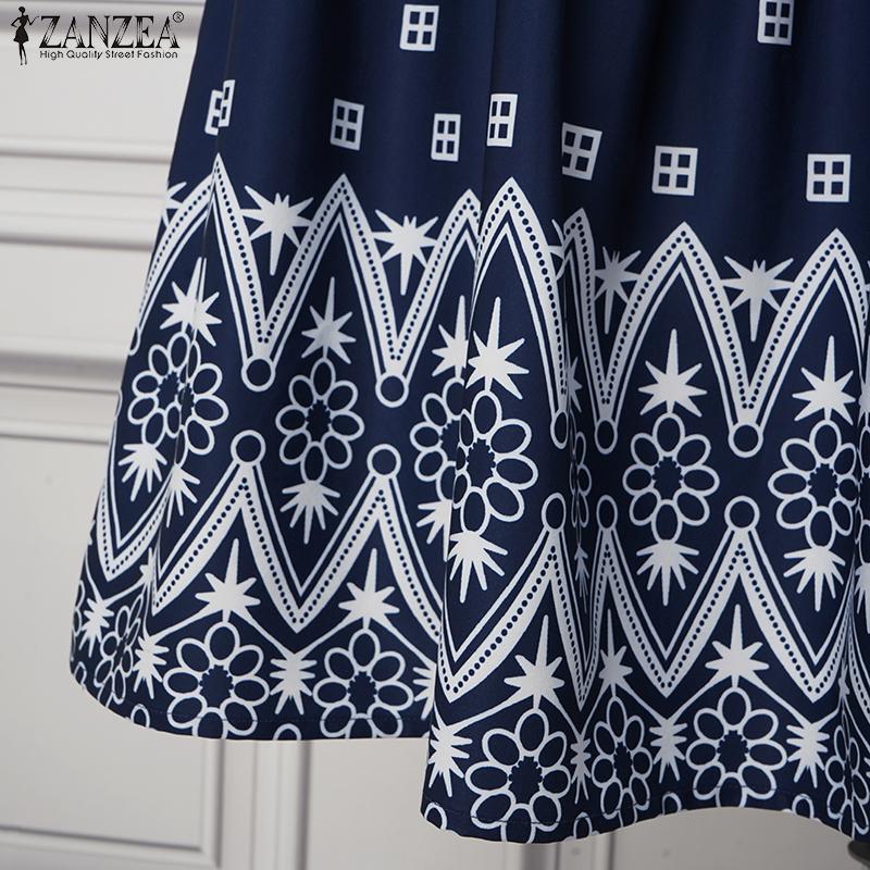 ZANZEA Women Casual Round Neck Loose Ruffles Sleeve Summer Long Dress