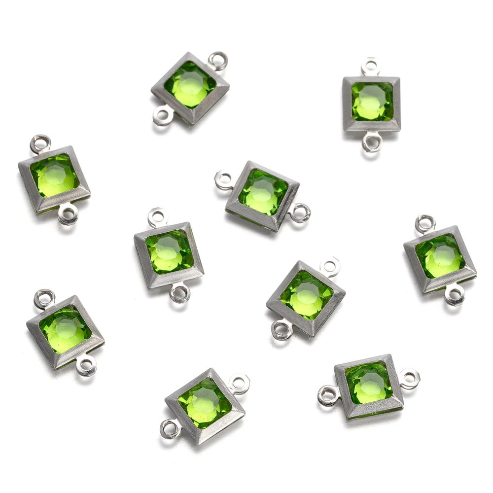 10pcs Stainless Steel Double Holes Square with Rhinestones Bracelet Necklace Pendant Connectors for DIY Jewelry Making Supplies