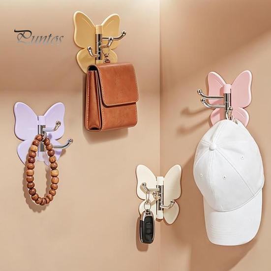 Corner Storage Hooks Rotating Butterfly Adhesive Wall Hooks, 3-Prong No-Drill Swivel Hangers, with Flexible Adjustable Angle Space-Saving Hook,