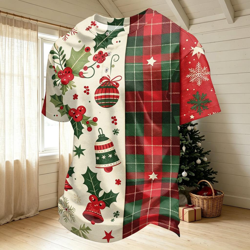 Men's Quick-Dry Neck Short Sleeve T-Shirt with Christmas Print