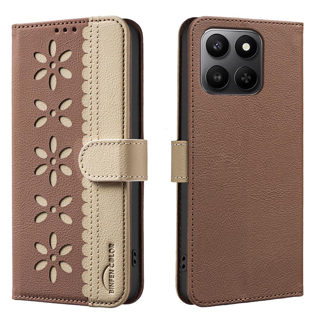 

For Honor X7d 5G/Honor X7d 4G Leather Case BINFEN COLOR BF36 Floral Pattern Phone Cover RFID Blocking Wallet Stand