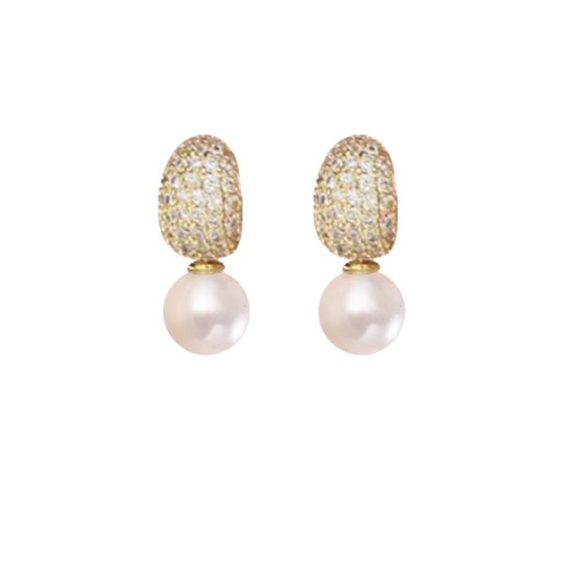 Light Luxury Zircon Pearl Earclips, High-end Retro Zircon Earrings, Niche Design Temperament Earrings, Simple Earrings