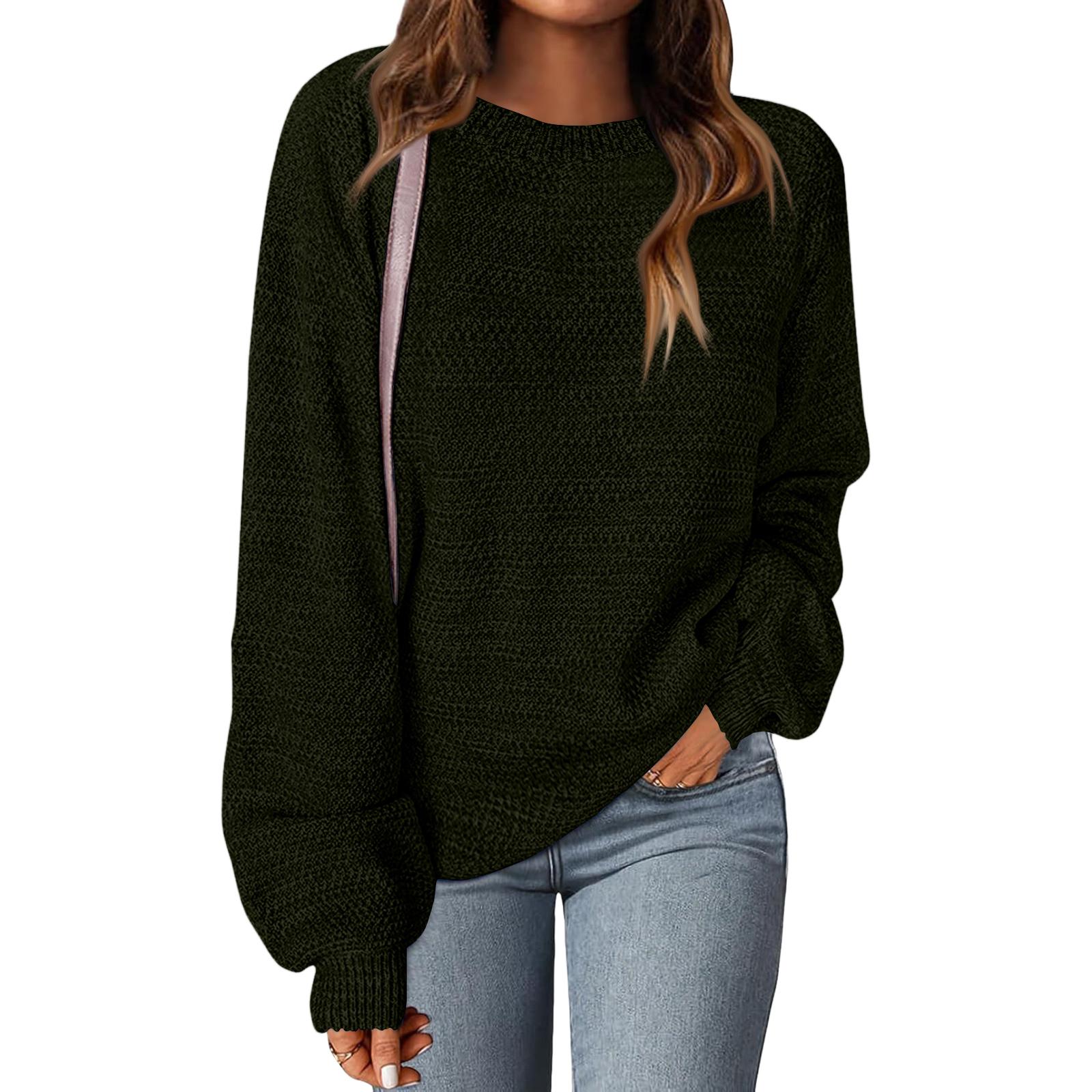 

Женский модный пуловер с круглым вырезом, повседневный универсальный вязаный топ однотонной расцветки XL