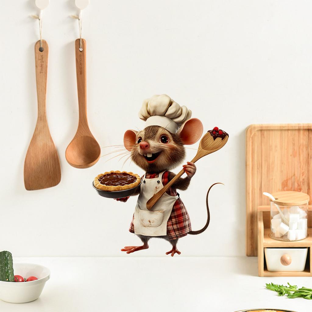 Playful Chef Mouse Wall Sticker Removable Self-Adhesive Decal for Kids Room Kitchen Childrens Wall Decor