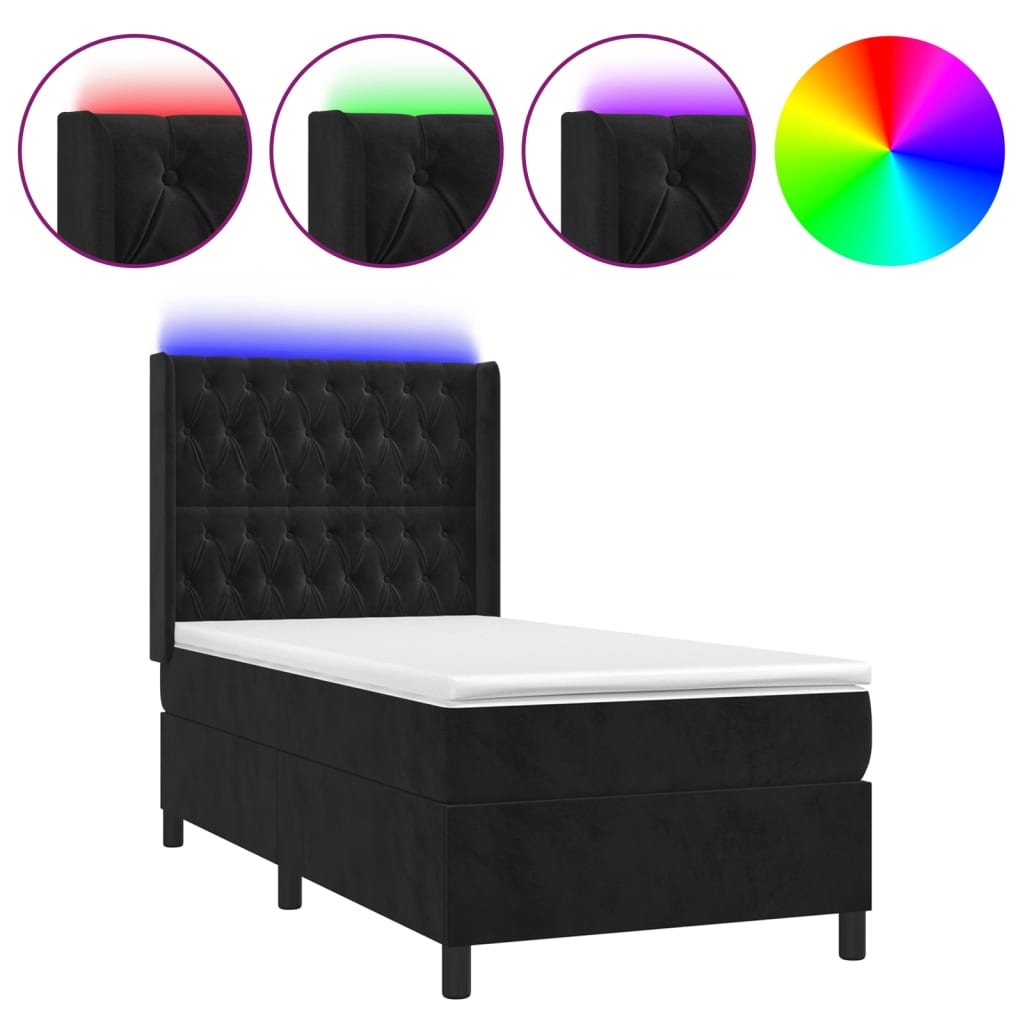 Vidaxl Łóżko Kontynentalne Z Materacem I Led, Czarny Aksamit 80X200 Cm