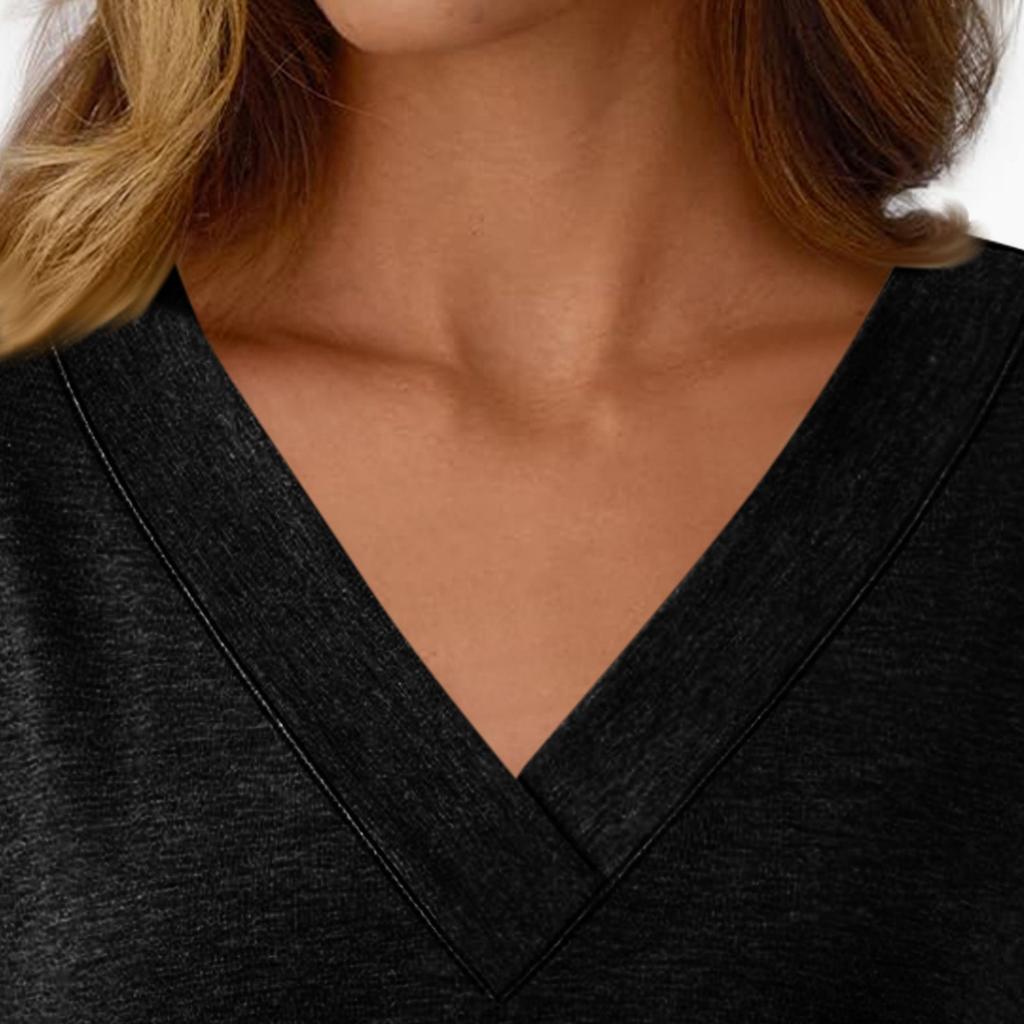 Women's Casual Fashion Brushed Color Long-sleeved V-neck Top T-shirt