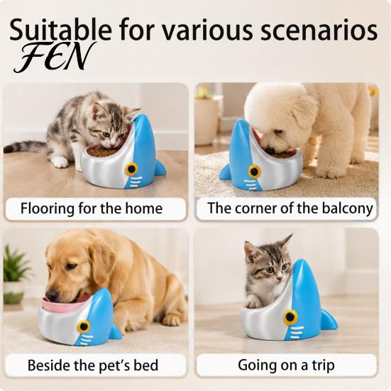 Cervical Spine Protection Bowl Cute Shark Pet Bowl, 3D Printed Cat Feeder with Detachable Feeding Inner Anti-slip Base, Fun Food Dish for Dogs
