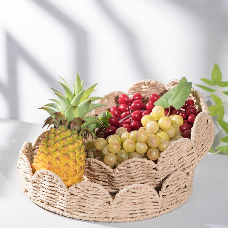 1Pc Paper Fruits Storage Basket Household Weave Vegetables High-capacity Snack Tray Paper Rope