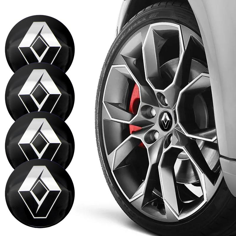 4 pièces 56mm Cache-moyeu de roue de voiture Autocollant de badge Pour Renault Koleos QM5 QM6 Scenic Megane Fluenec Latitude Clio Caoutchouc