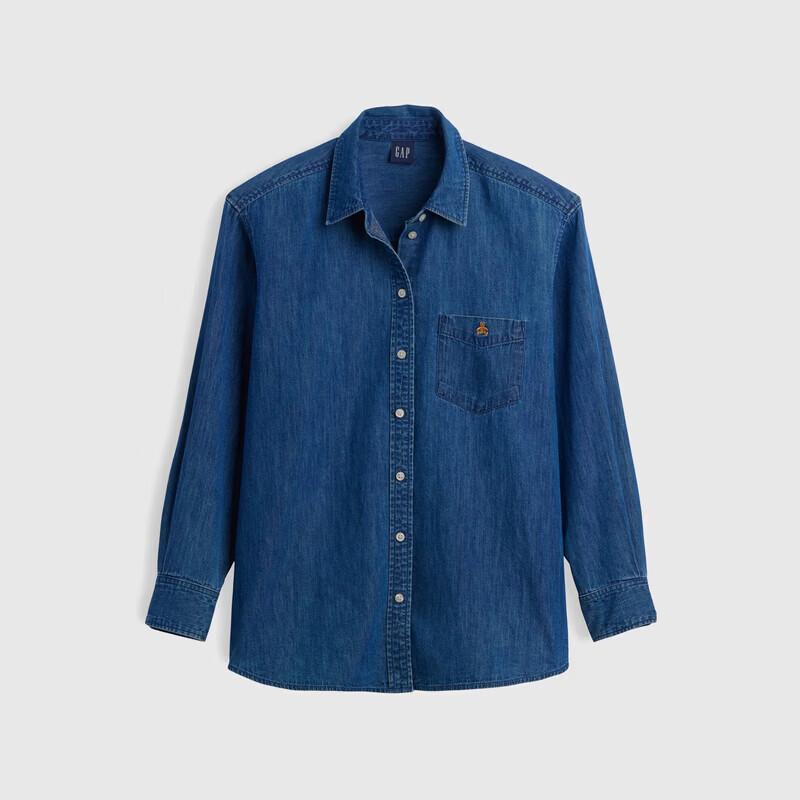 GAP Women's Bear Embroidery Loose Denim Shirt
