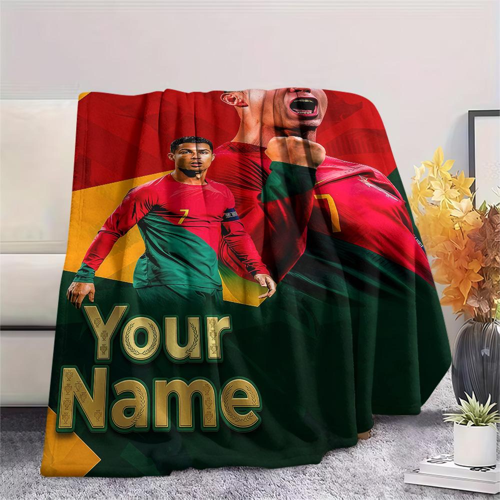 1PC Custom Name CR7 Patterned Flannel Blanket Suitable For All Seasons for Home Decor Warmth and Comfort Gifts Holiday Present -HE112