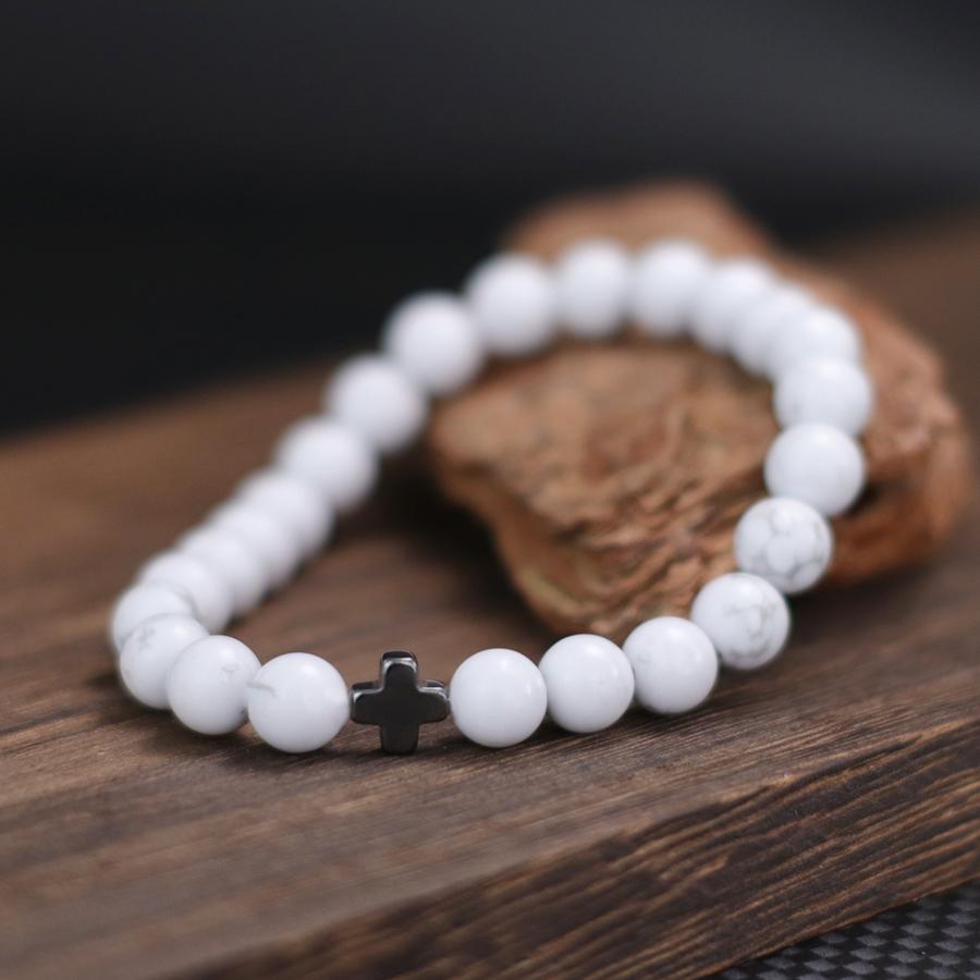 Minimalist Cross Bracelet Men 8mm Natural Tiger Eyes Lava Hematite Stone Healing Braslet Bangle Leisure Versatile Accessories