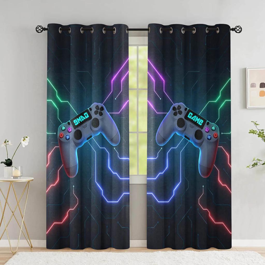 Gamer Curtains for Boys Bedroom Gaming Room Decor High Shading Curtains Playing Video Game Window Drapes Thick Blackout Drape