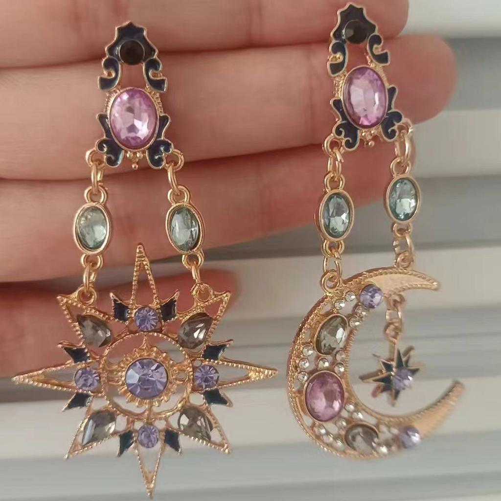2PC Women's Fashion Design Star Moon Earrings Zircon Accessories Suitable for Date, Party, Festival Gifts