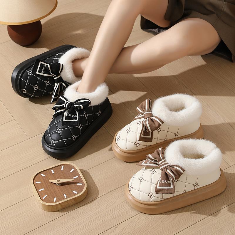 Waterproof Cotton Slippers Thickened Bag Heel Non-slip Warm Deodorant Fluffy Slippers Indoor Home Autumn and Winter Cotton Shoes