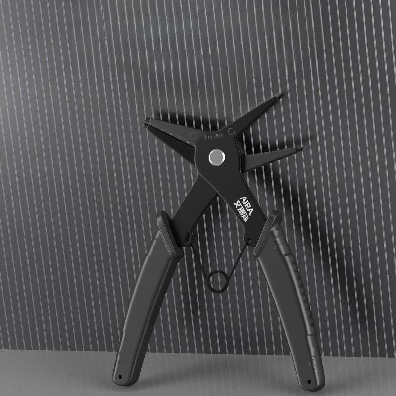 

Плоскогубцы 2-в-1 для внутренних/наружных стопорных колец, многофункциональные пружинные плоскогубцы с плоской головкой для стопорных колец и обслуживания осей чёрный