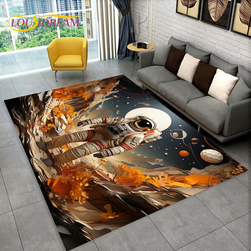 Astronaut Traum Universum Raumfahrer 3D Weltraum Cartoon Teppich für Wohnzimmer Schlafzimmer Dekoration, Rutschfest für Sofa Fußmatte Kinder