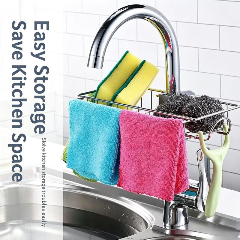 Stainless Steel Faucet Caddy Rust Proof Easy Installation Perfect For Kitchen Sink Sponge Scrubber Organizer