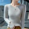 Women's Slim Fit Ribbed Wool Sweater - Round Neck, Versatile Autumn/Winter Base Layer