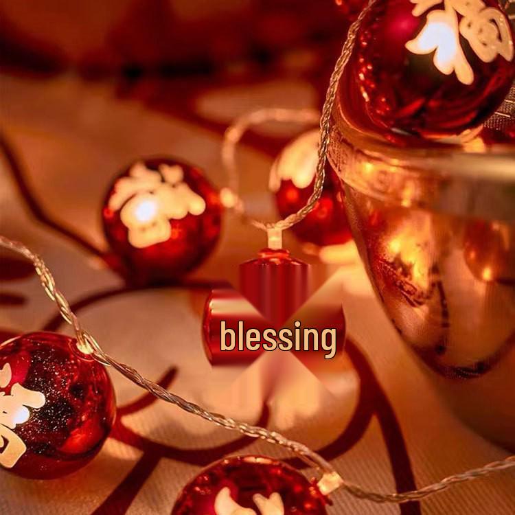 New Year Festival LED Red Hanging Lantern String Lights - Solar/Plug-in Fu Character Decoration