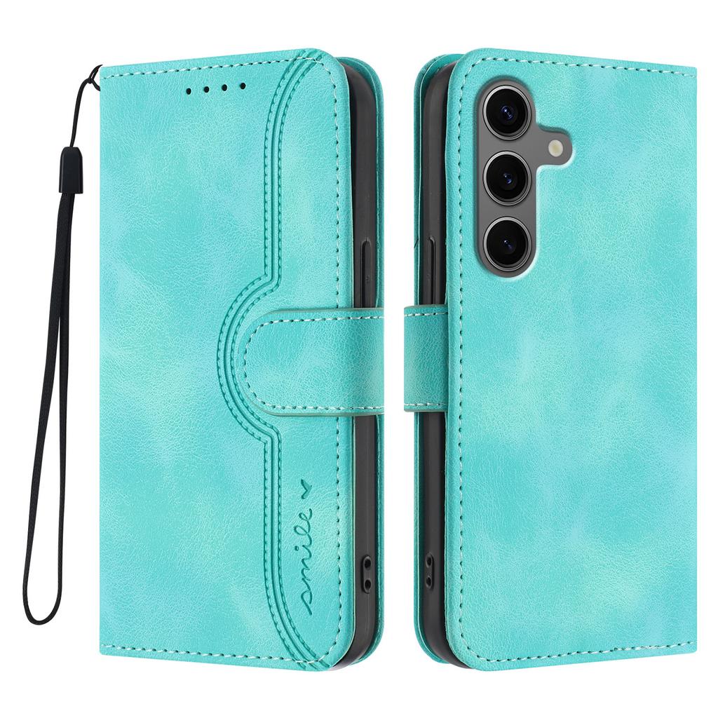 For Samsung Galaxy S25+/Galaxy S24+ Leather Case Wallet Stand Smile Imprinted Phone Cover with Strap